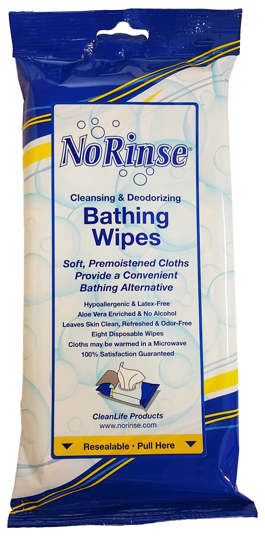No Rinse Bathing Wipes, Microwaveable Hypoallergenic and Latex-Free (8