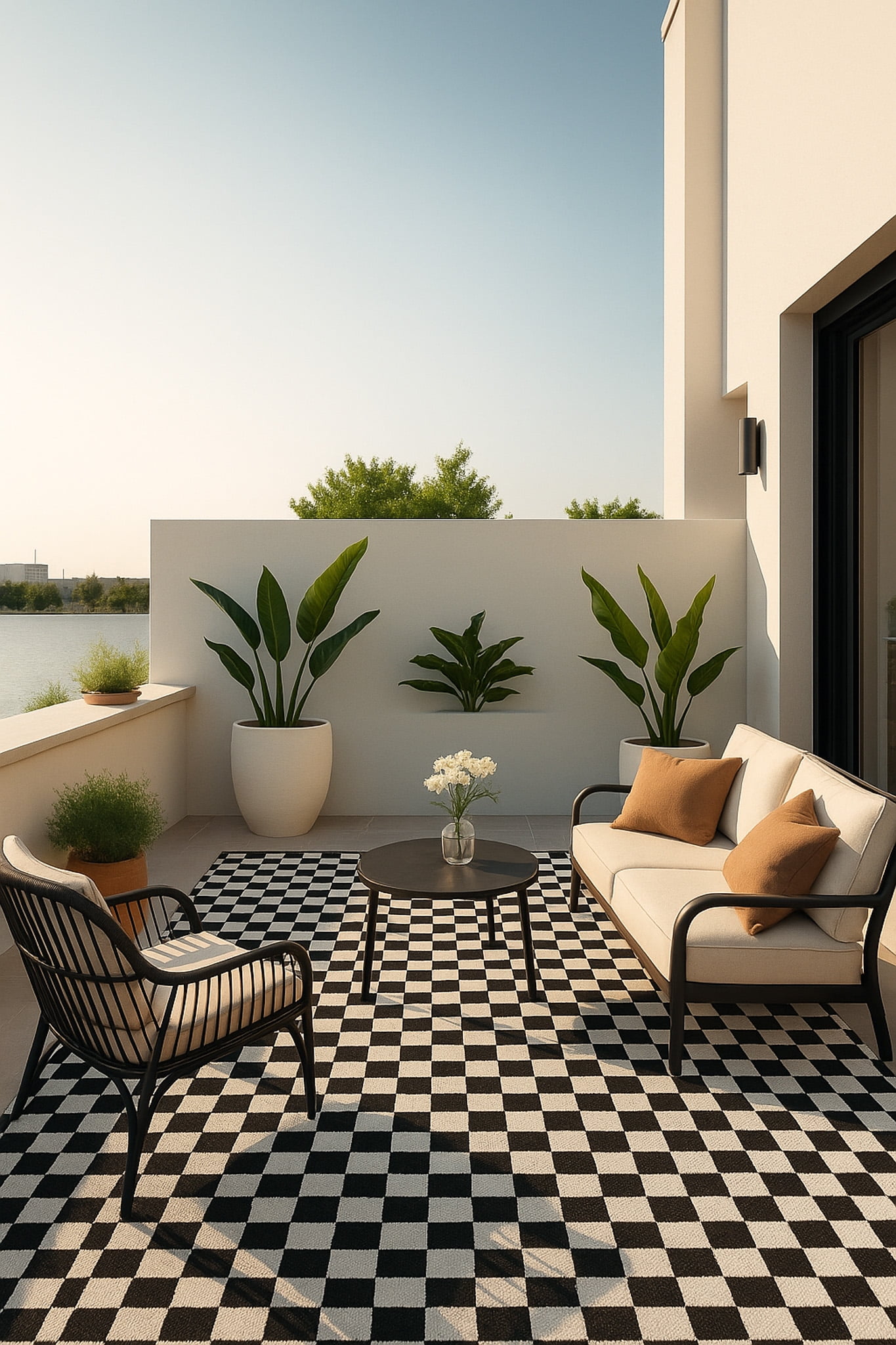 Rug Branch Maise Checkered Indoor Outdoor Area Rug, Black White, Modern - Entryway, Hallway, Bathroom, and Kitchen