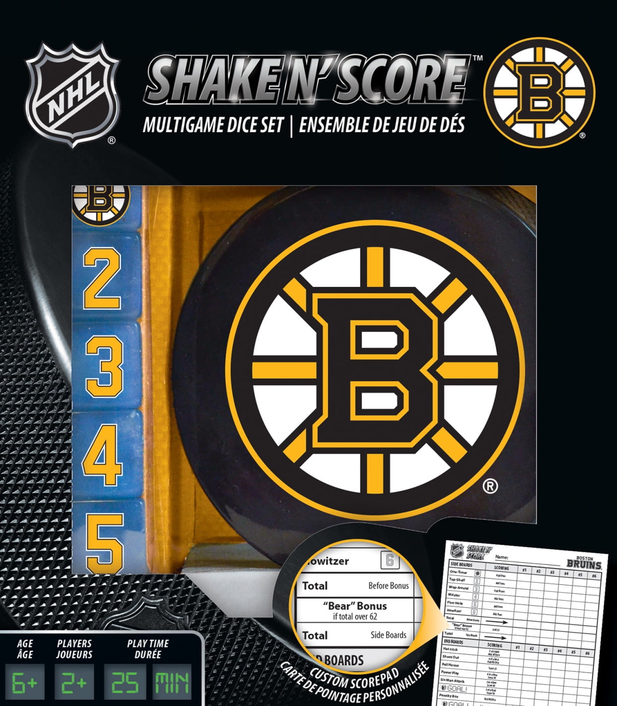 MasterPieces Shake N' Score Dice Game - NHL Boston Bruins