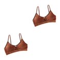 thumbnail image 3 of Qarigey Sujetador de tirantes finos Copa de tres esquinas Sujetadores suaves sin espalda sin costuras Bralette sin costuras Ropa interior Marrón Tamaño libre 2Conjunto, 3 of 6