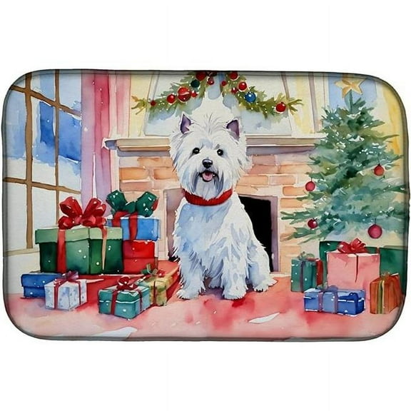 Carolines Treasures DAC2763DDM 14 x 21 x 0.2 in. Polyester & Polyurethane Westie Cozy Christmas Rectangular Dish Drying Mat