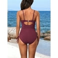 thumbnail image 4 of Womens Ruched One Piece Swimsuit V Neck Monokini Bath Suit Tie Side Swimwear, 4 of 4