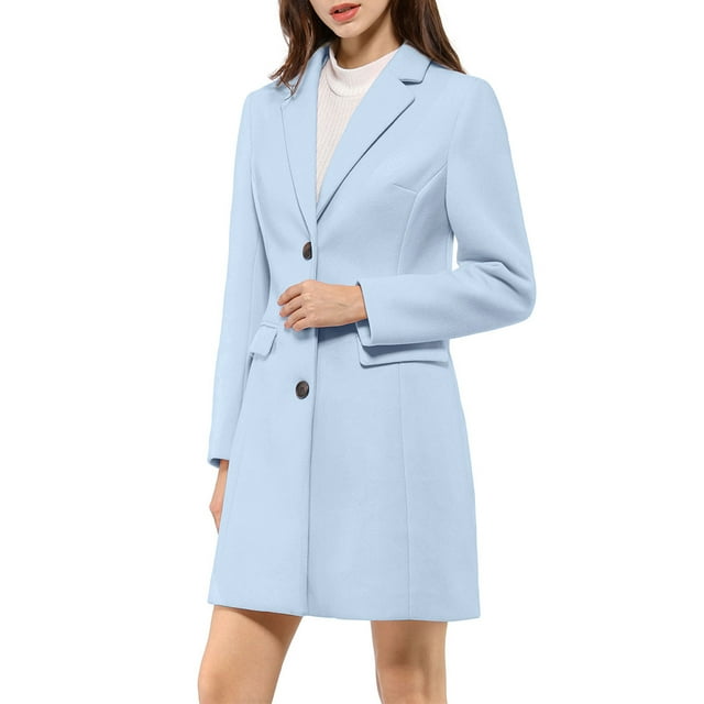 INSPIRE CHIC Manteau pour Femme Couleur Unie Revers Cranté Simple Boutonnage Caban d'Hiver Bleu 2TG