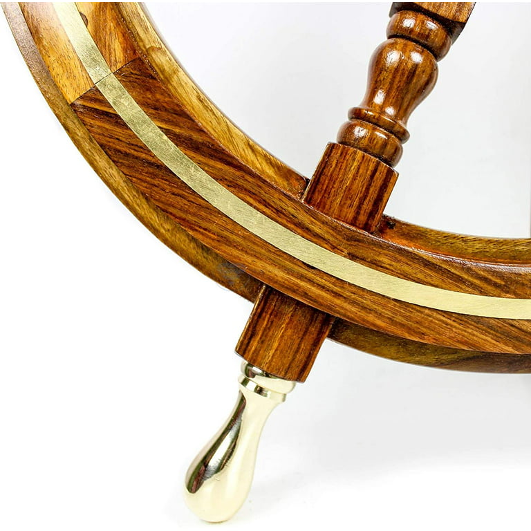 Nagina International Nautical Premium Sailor's Hand Crafted Brass & Wooden Ship  Wheel, Luxury Gift Decor