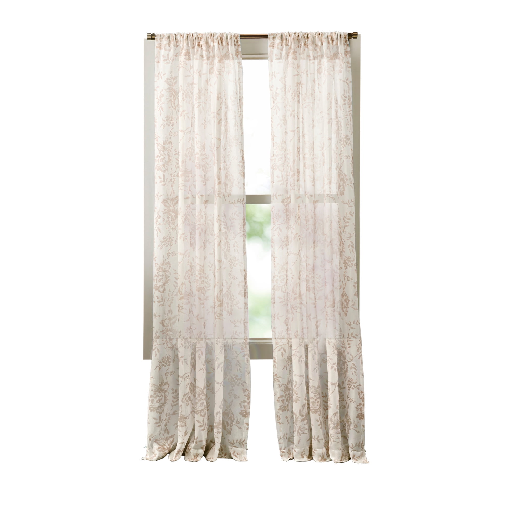 Martha Stewart Etched Floral Curtain Panel Pair, Linen, Pole Top, Light Filtering, Indoor, Adult, 2 Piece Set, 50" x 95"