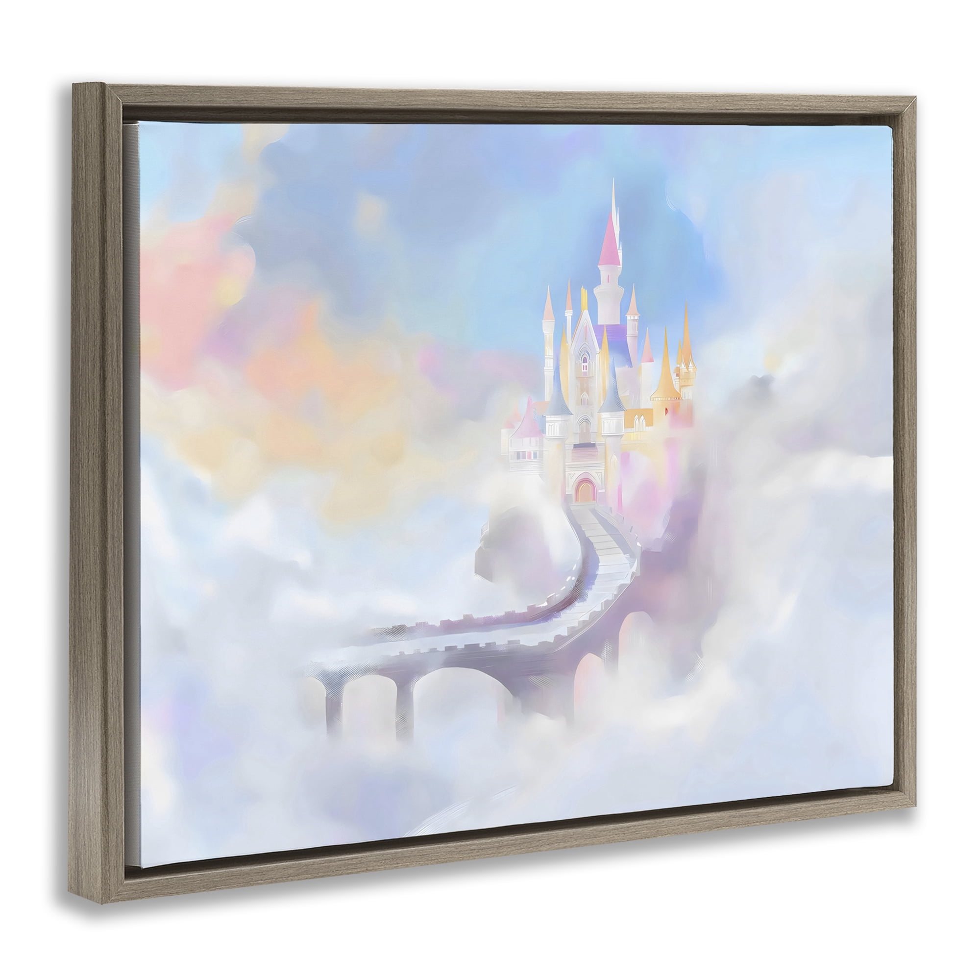 Stupell Industries Enchanted Bridge To Castle Brown Framed Floater Canvas Wall Art, design by Arlington Prints