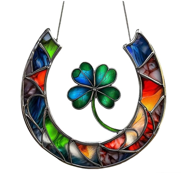 Adorno colgante de vidriera para ventana, con cadena metálica en forma de trébol para atrapar la en Navidad, Pascua o cualquier otra festi