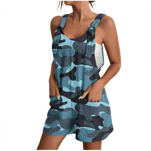 Penkiiy Combinaison Décontractée Sans Manches pour Femme, Bleu, P