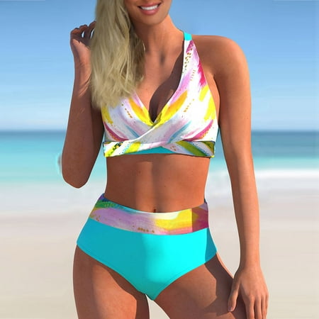 

Womens swimsuits Women s Fashion Split High Waist Printed Bikini With Bra Pads And No Steel Bra Swimsuit Fragarn