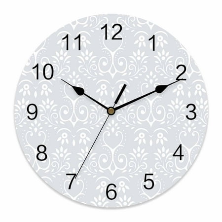 Wall Clock Boho Floral Clocks PVC Silent Non-Ticking Battery Operated Decorative Grey Bohemian Round Clock for Home Living Room Kitchen Bedroom Office School Wall Decor 10 Inch