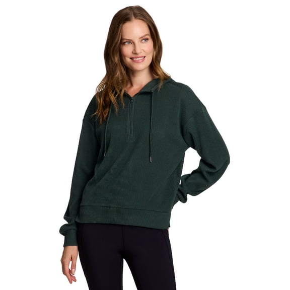 RBX Active Women's Regular Length Slouchy Fit Ribbed 1/4 Zip Pullover Hoodie Top