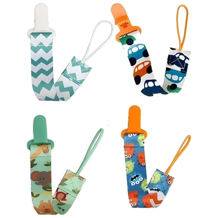 XIRQI 4Pcs Polyester Toy Straps 4" Pacifier Clips for Baby Girl Boy Color Mixing