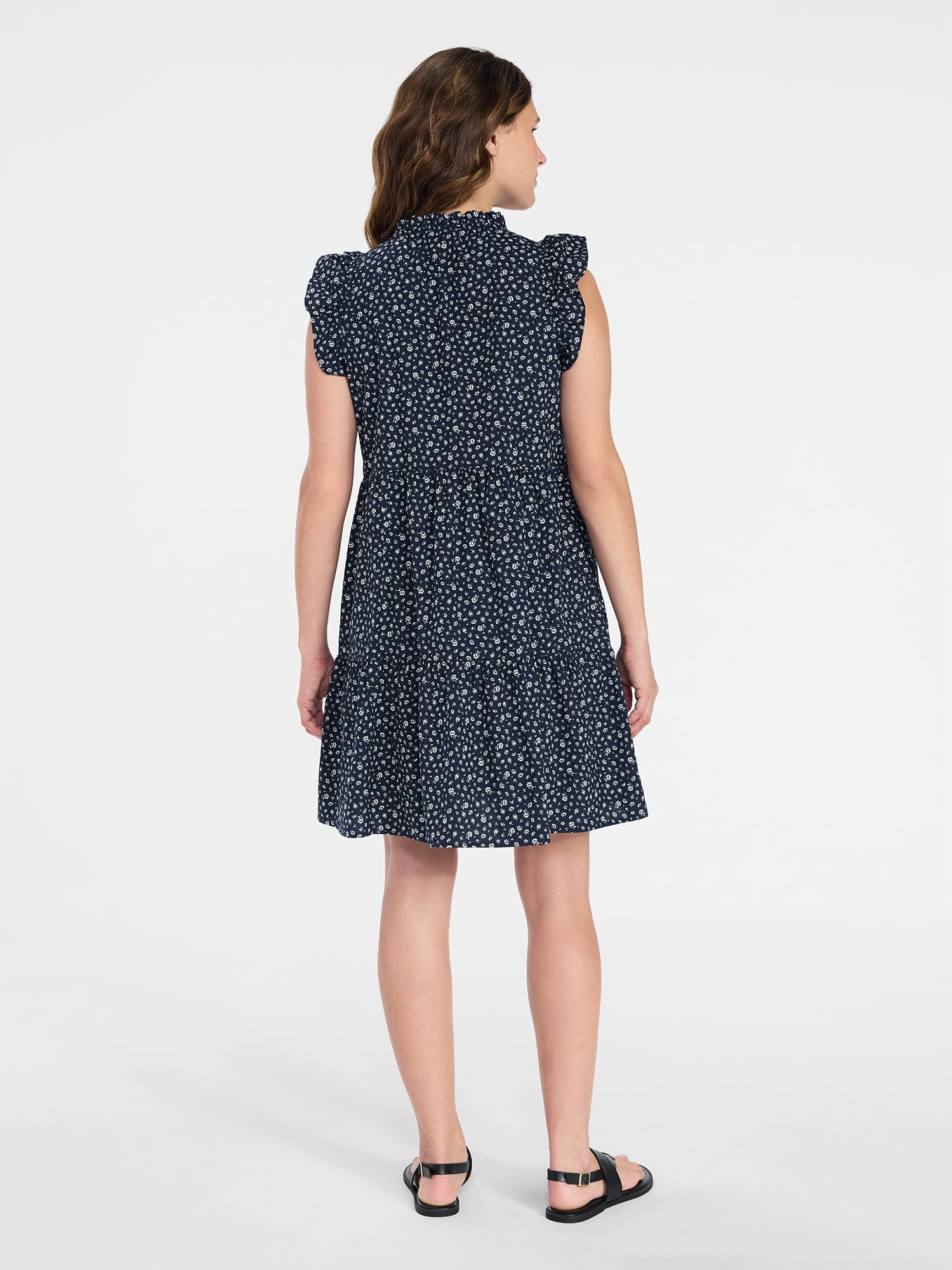 Time and Tru Women’s and Women’s Plus Flutter Sleeve Cotton Mini Dress, Sizes XS-4X