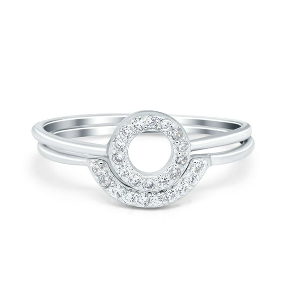 Simulated Cubic Zirconia Size-5 O Ring Band Set Open Circle 925 Sterling Silver