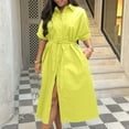 thumbnail image 7 of Oplxuo Womens Summer Beach 2025 Casual Midi Dresses V Neck Collared Short Sleeve Button Down Shirt Belted Dress with Pockets, 7 of 7