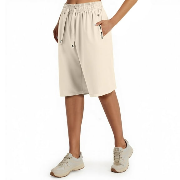 Mohiass Ice Silk Bermuda Shorts for Women Stretch Breathable Running Shorts Quick Drying 2025 Summer Hiking Short with Zipper Pocket Complexion L