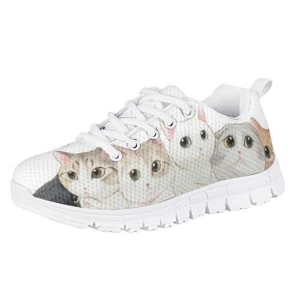Pzuqiu Funny Cat Girls Tennis Shoes Size 11 Little Kid Lace Up Athletic Sneakers Lightweight Running Shoes Comfy Walking Shoes