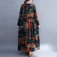 thumbnail image 4 of Vestido holgado vintage con bolsillos y estampado de manga larga y cuello redondo para mujer, 4 of 8