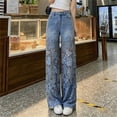 thumbnail image 3 of Idoravan Women's High Waist Lace Spliced Stretchy Zipper Jeans High Waist Design Comfortable Stretchy Feel, Relaxed Fit, Party Occasion Styling, Weekend Casual Wear, 3 of 8
