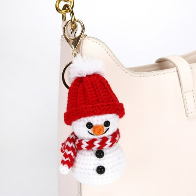 Fwttom Polyeste R, Crocheted Snowman and Santa Claus Keychains Made of Wool Yarn