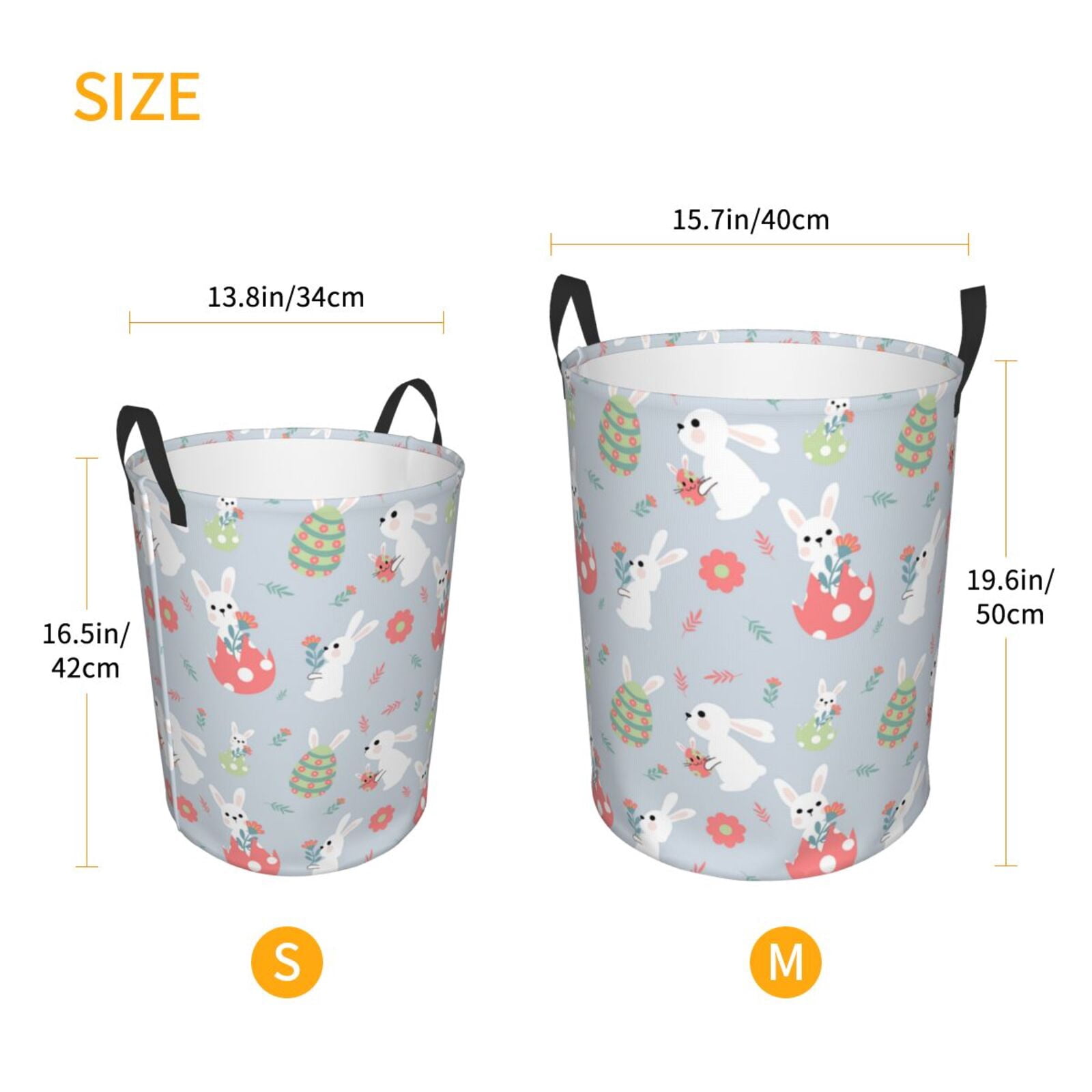 Gukieu Bunny cartoon with easter Print Round Dirty Clothes Bag, Waterproof Standing Home Bathroom Storage Basket Car Trunk Storage Bag-