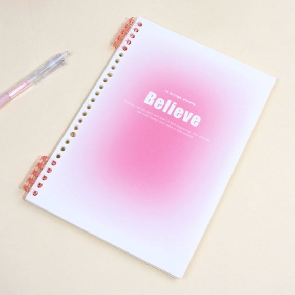 HonestMatter Gradient Color Binder, Loose Leaf Notebook, A5 Refillable Journal, Detachable 60 Sheets, for Office Desk, Home, 5.8x8.3 Inches, Pink