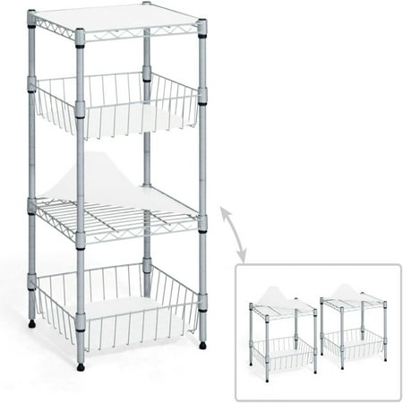 

NSF 2 to 4 Tier Stackable Wire Shelving Unit w/Baskets & Liner Rack Kitchen Bathroom Laundry Closet Wire Shelving Basket Shelves Rack Corner Shelves Silver Grey