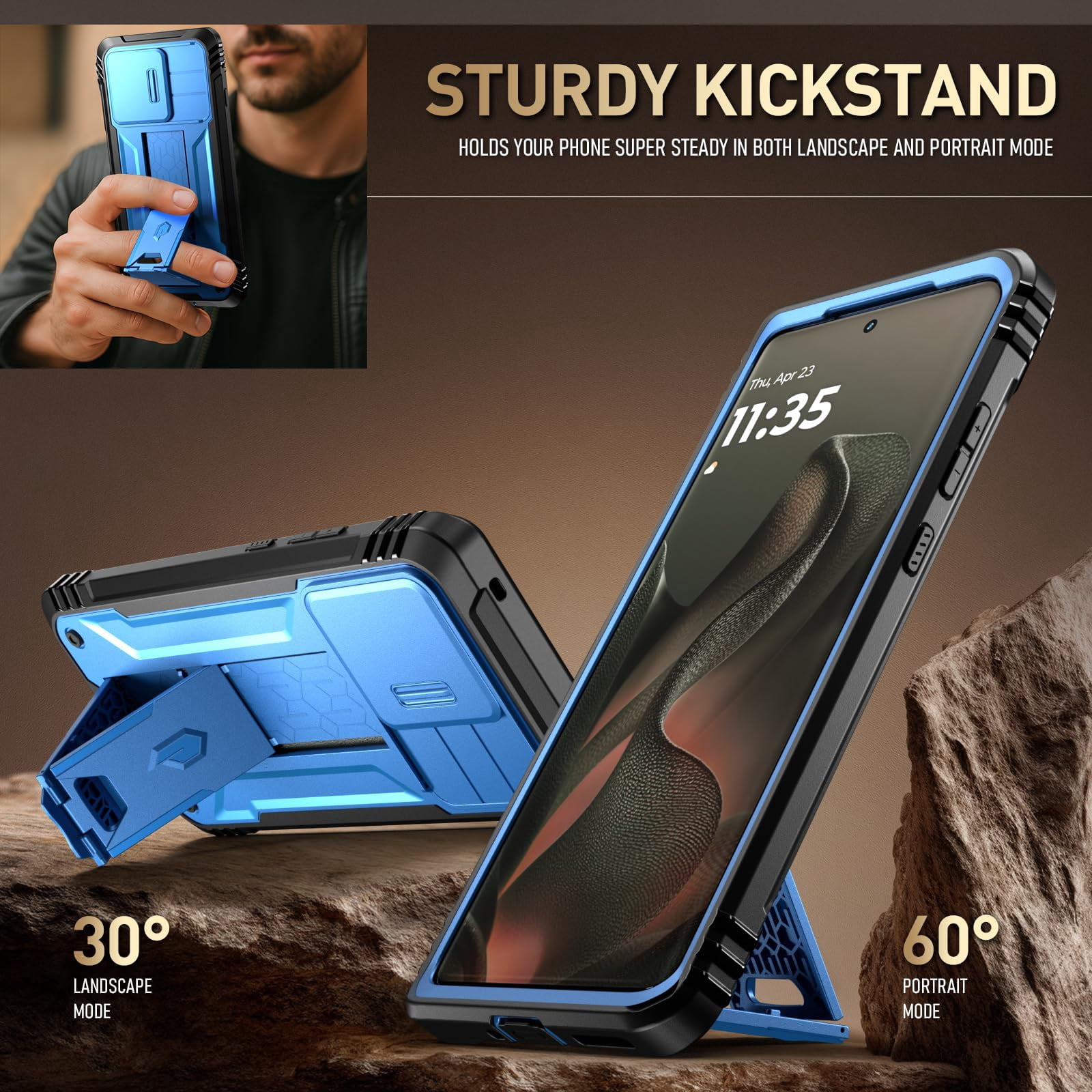 Poetic Revolution Case for Moto Edge 2025 [Not for 2024 Version], [Slide Camera Cover], Full-Body Military Grade Case with Kickstand and Built-in-Screen Protector, Light Blue