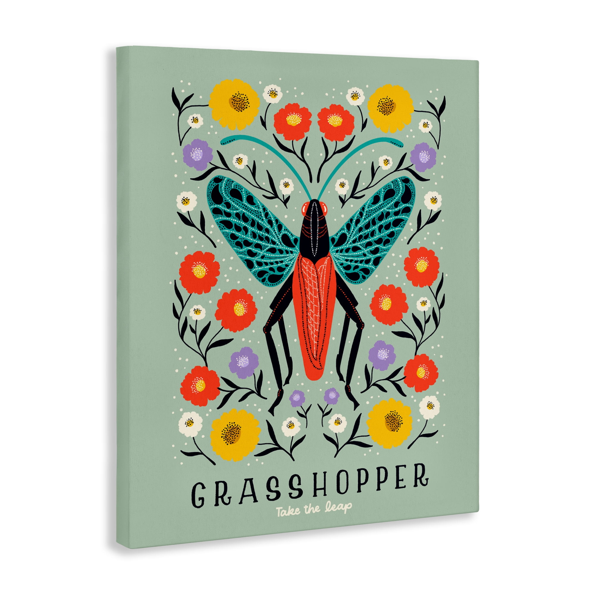 Stupell Industries Symmetrical Grasshopper with Blooms Canvas Wall Art, design by Indira Prieto | IndySign