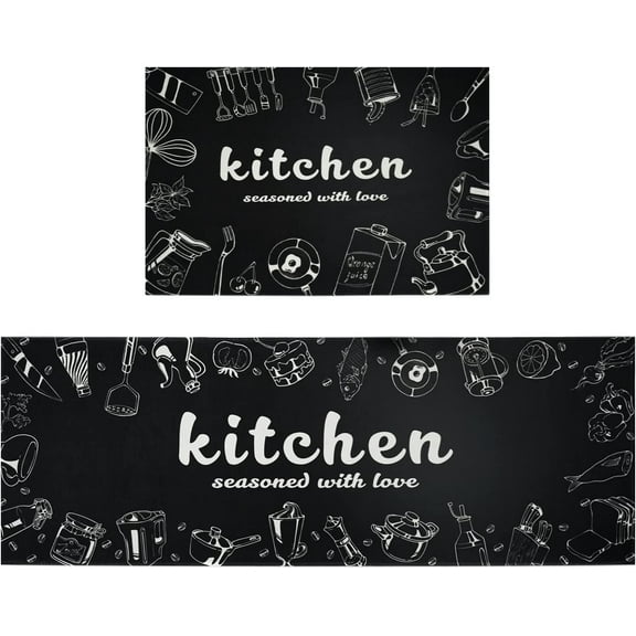 Kitchen Rugs Set 2 Piece Blue White Watercolor Mountain Kitchen Rugs and Mats Non Skid Washable for Kitchen Sink Low-Profile Floor Mats Decorations for Home Kitchen (18"x48" 18"x24" )