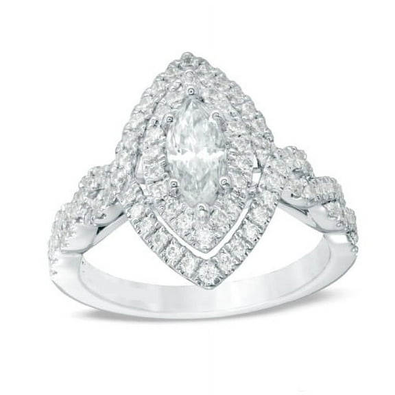 Marquise Cut Double Halo Engagament Ring For Women 1.9 Ct Diamond 14K White Gold Over