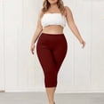thumbnail image 6 of Plus Size Capri Leggings for Women Slim Fitted Yoga Pants Tummy Control Workout Solid Cropped Slacks Wine 4XL, 6 of 6