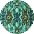 thumbnail image 1 of Ahgly Company Indoor Round Oriental Turquoise Blue Industrial Area Rugs, 3' Round, 1 of 4