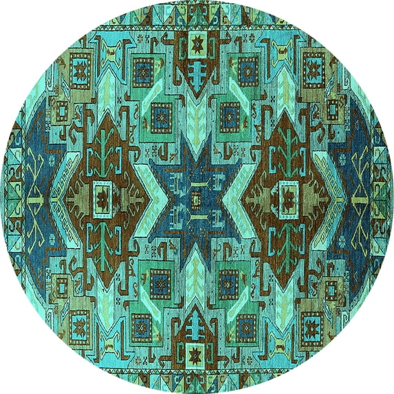 Ahgly Company Indoor Round Oriental Turquoise Blue Industrial Area Rugs, 3' Round