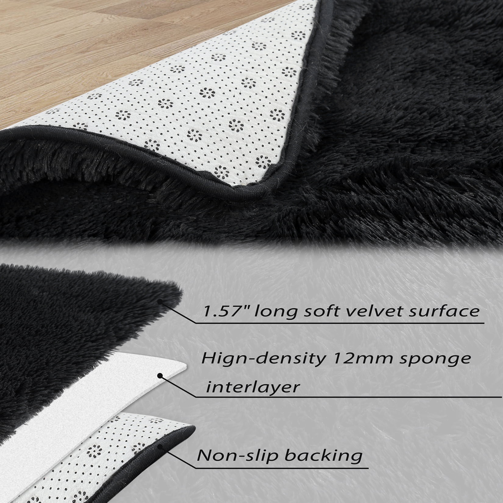 ZACOO 9' x 12' Large Area Rug High-Pile Plush Shag Rug Perfect for Living Rooms, Bedrooms, Dining Rooms, Black