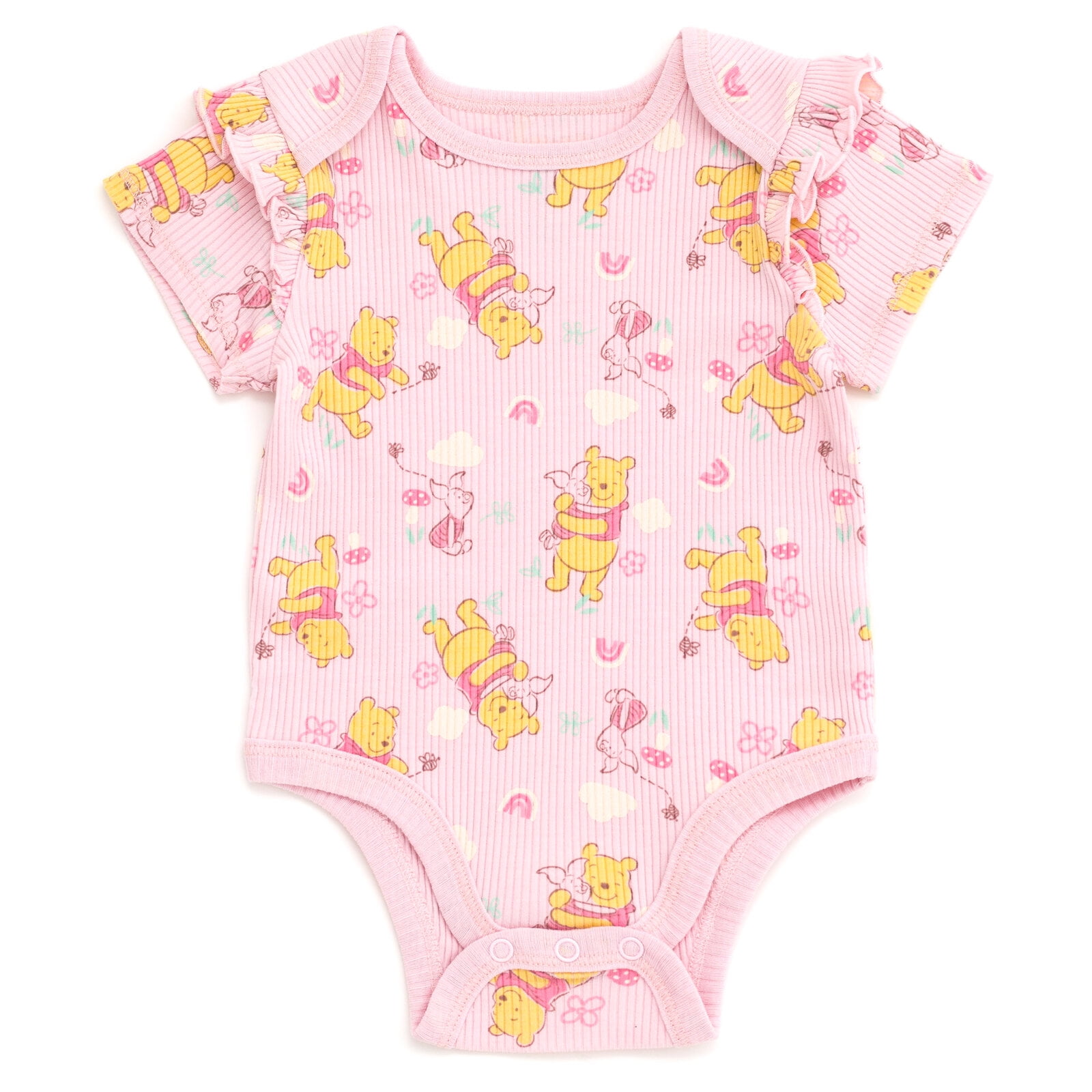 Disney Winnie the Pooh Piglet Ribbed Bodysuit, Shorts and Headband 3 Piece Outfit Set Newborn to Infant