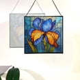 thumbnail image 4 of Iris Flower Stained Glass Panel Suncatcher Square Window Hanging, 8 Inch Real Glass Decorative Art Sun Catcher for Home, Gift, and Garden Decor 78OR9, 4 of 6
