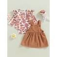 thumbnail image 2 of Bagilaanoe 2Pcs Newborn Baby Girls Overalls Dress Set Floral Print Long Sleeve Ruffle Romper Tops + Corduroy Suspender Skirt 3M 6M 9M 12M 18M Infant Casual Outfits, 2 of 9