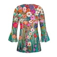thumbnail image 5 of Women's Vintage Flouncy Blouse to Hide the Belly 3/4 Flare Sleeve Pleated Flowy Shirts Dressy Tops Henley Neck Tunic Summer Clothes Boho Floral Print 1/4 Button up Blouse Multicolor T Shirts L, 5 of 5