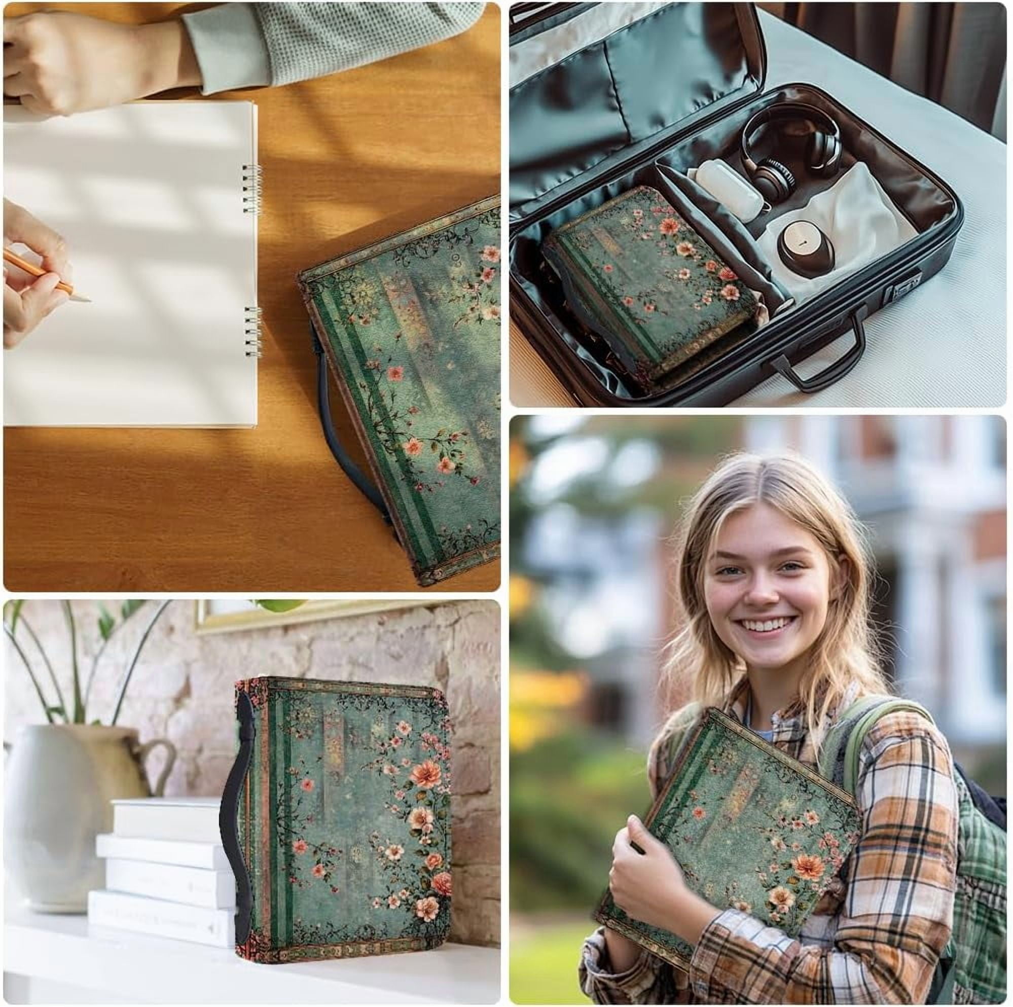 1pc Large Bible Cover 8x11 inch PU Leather Bible Case with Bookmark Vintage Flower Branch Bible Carrying Case for Women Men Christian Bible Note Books Carrying Accessories for DIY