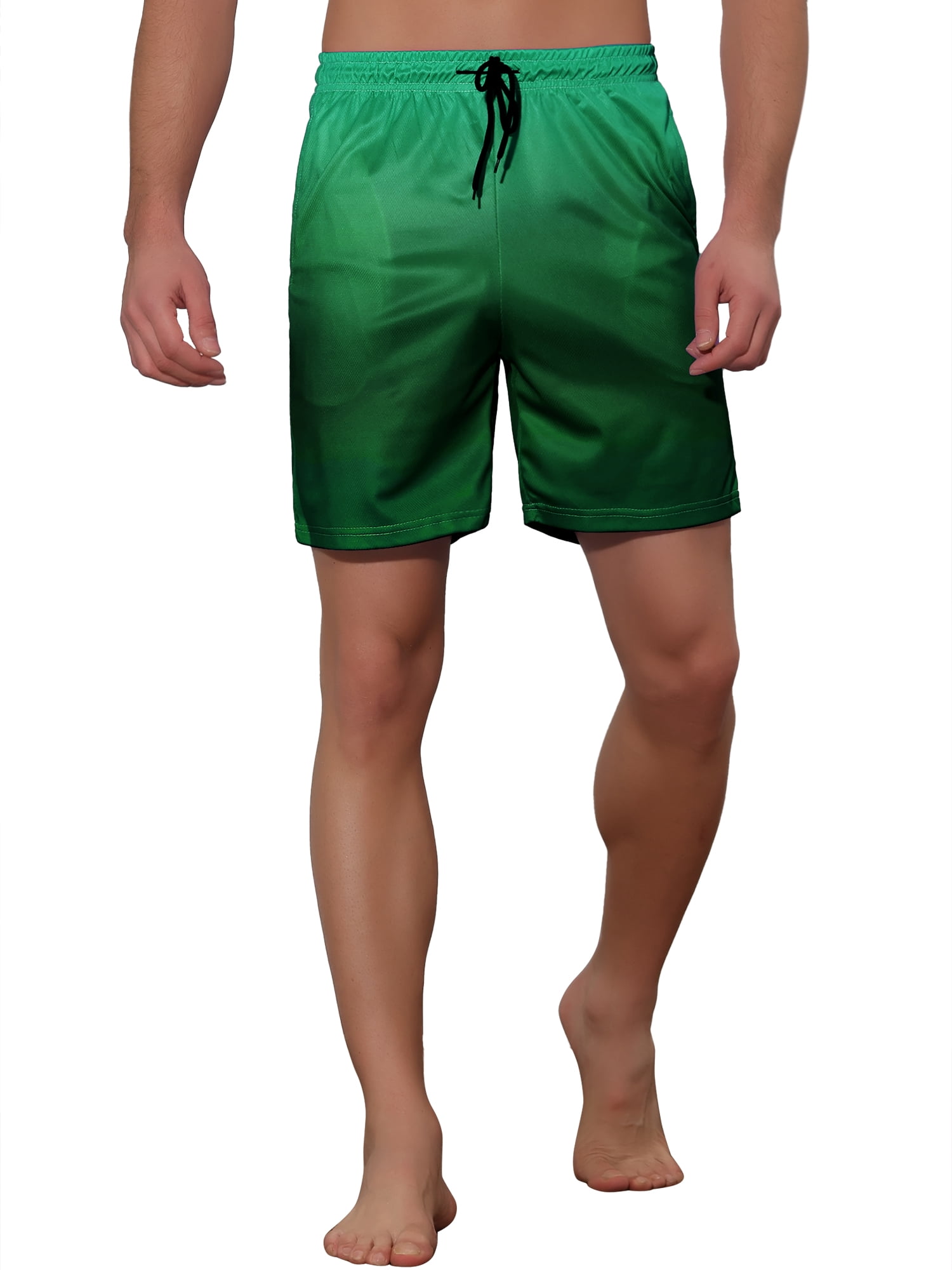 Unique Bargains Men's Contrasting Colors Patterned Beach Swimming Board Shorts 32 Green