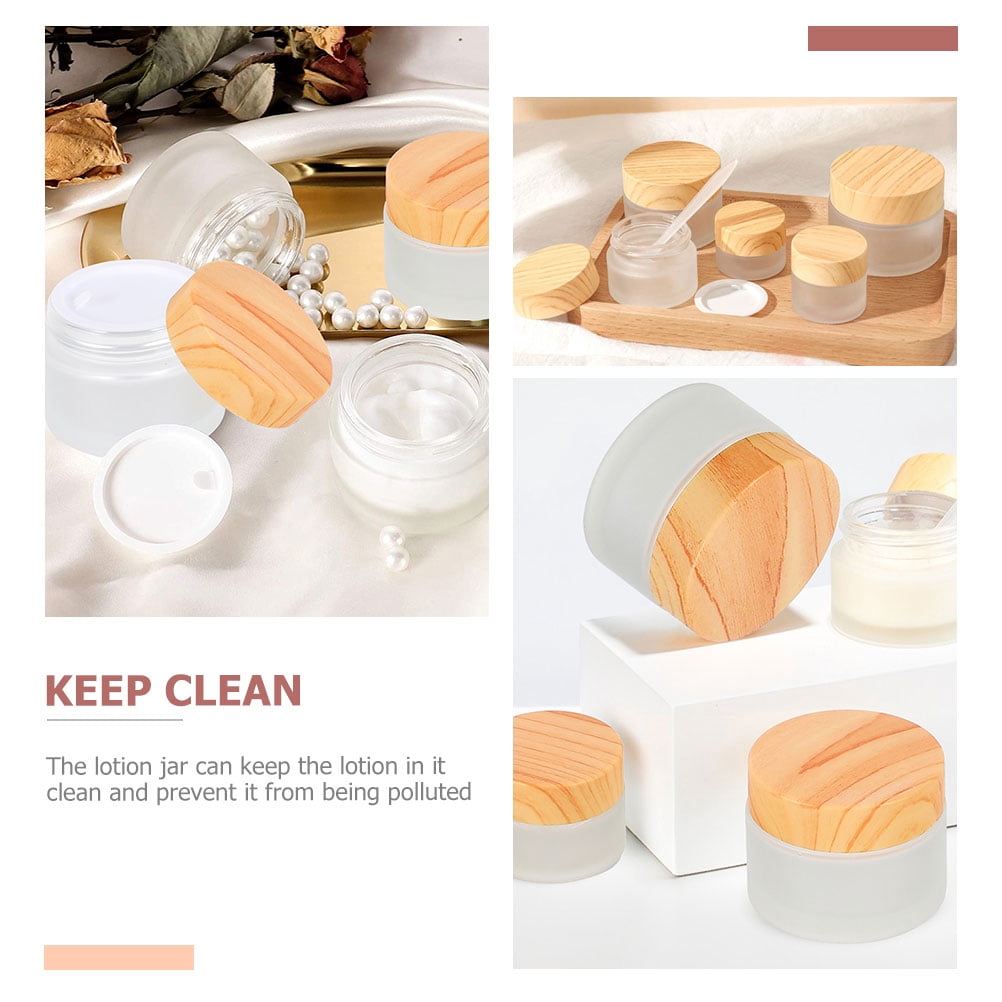 FENGGUIQU 12Pcs Glass Travel Containers for Toiletries Multiuse Leak Proof Jars with Wood Lid