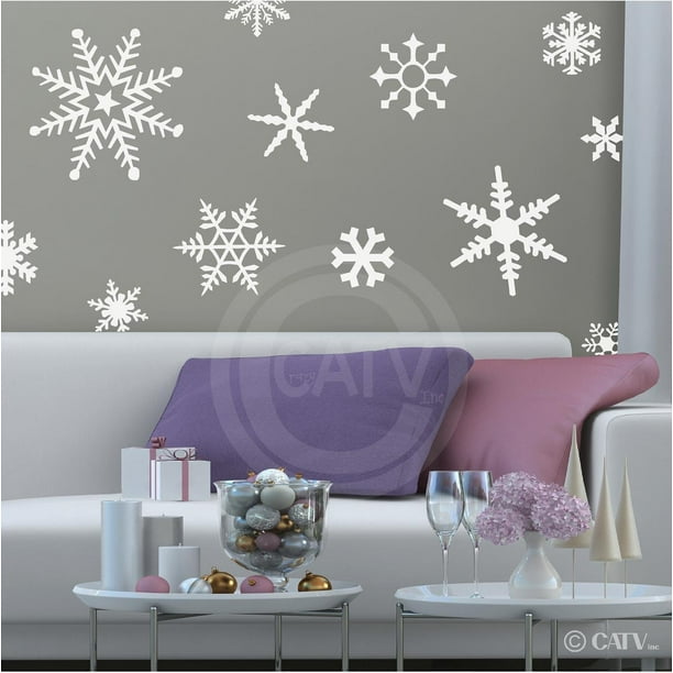 Large Snowflakes set of 12 Wall Saying Vinyl Lettering Decal Sticker