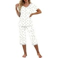 thumbnail image 5 of pstuiky Women Pajama Sets Summer Solid Color Lightweight Sleepwear with Pants Comfy Loose Fit V-Neck Short Sleeve Pajamas Summer Pjs White M, 5 of 9