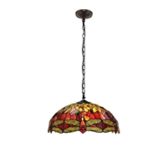 CHLOE Lighting EMPRESS Tiffany-style Blackish Bronze 3 Light Hanging Pendant 18" Wide, Red And Yellow