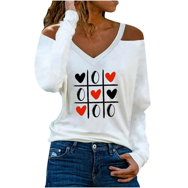 Pompotops Femmes Casual Imprimé Sexy à Manches Longues Pull-Over à Col en V Tshirt Tops