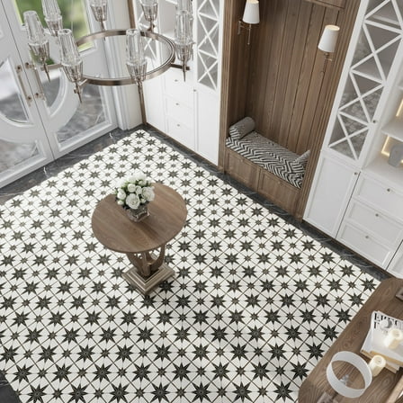 Palmera 9x9 Black White Porcelain Star Square Wall and Floor Tile (6.96 sq ft/case) - 13 Pack
