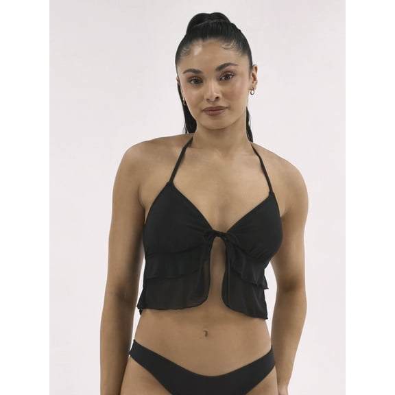No Boundaries Women's Flyaway Mesh Halter Tankini Swim Tops, Sizes XXS-XXL