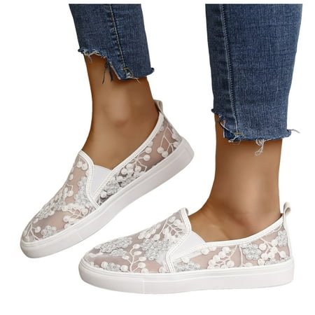Mepaouo Women s Hands Free Slip on Flats Shoes Driving Casual Walking Loafer Shoes Cutout Canvas Shoes