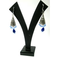 Mogul Womans Earrings Bollywood Oxidized Silver Blue Beads Ethnic Tribal Jewelry